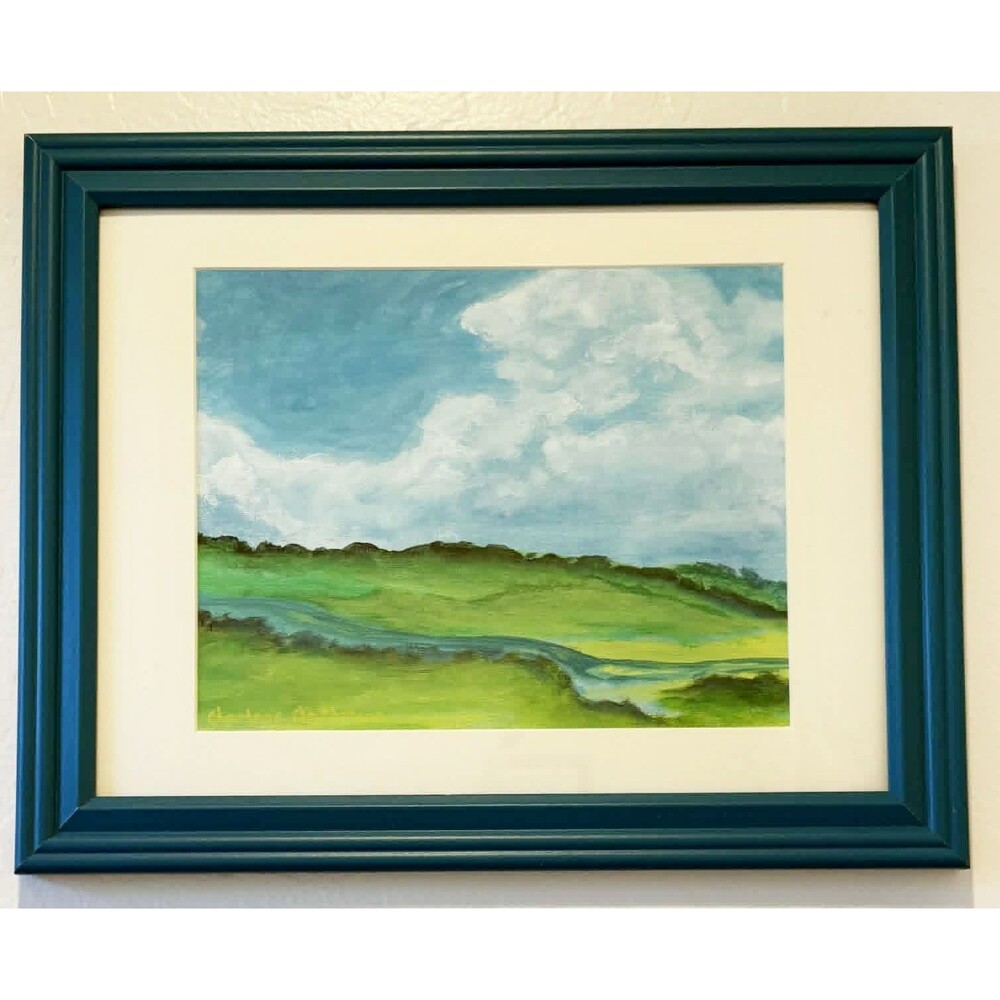 Original Painting Wall Art Signed Framed Landscape One of a Kind Meadow Handmade